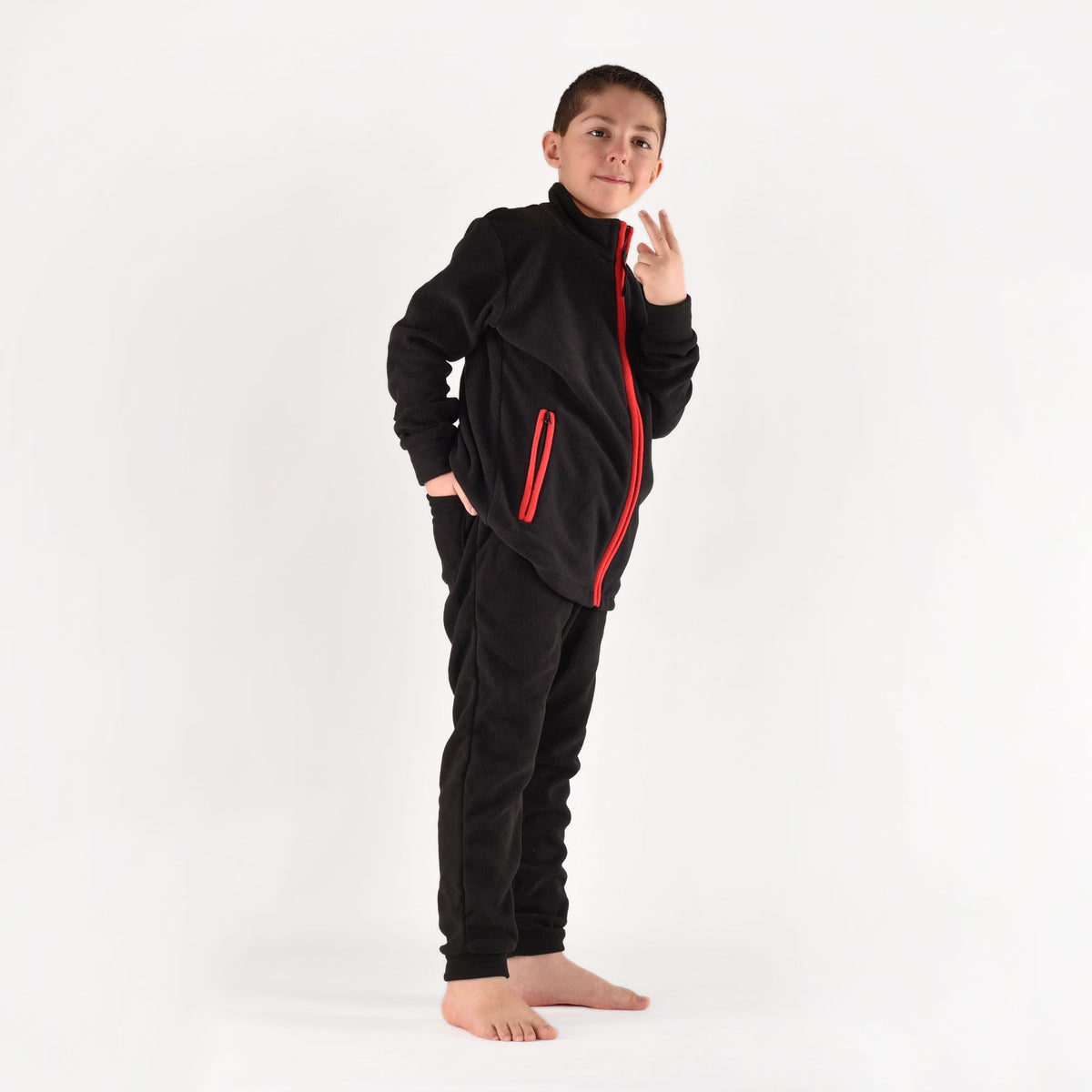 Pigiama tuta bambino Milan zip pile B2MI15118 nero