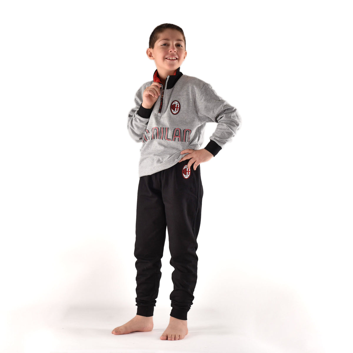 Pigiama tuta bambino Milan mezza zip cotone felpato B2MI15116 grigio