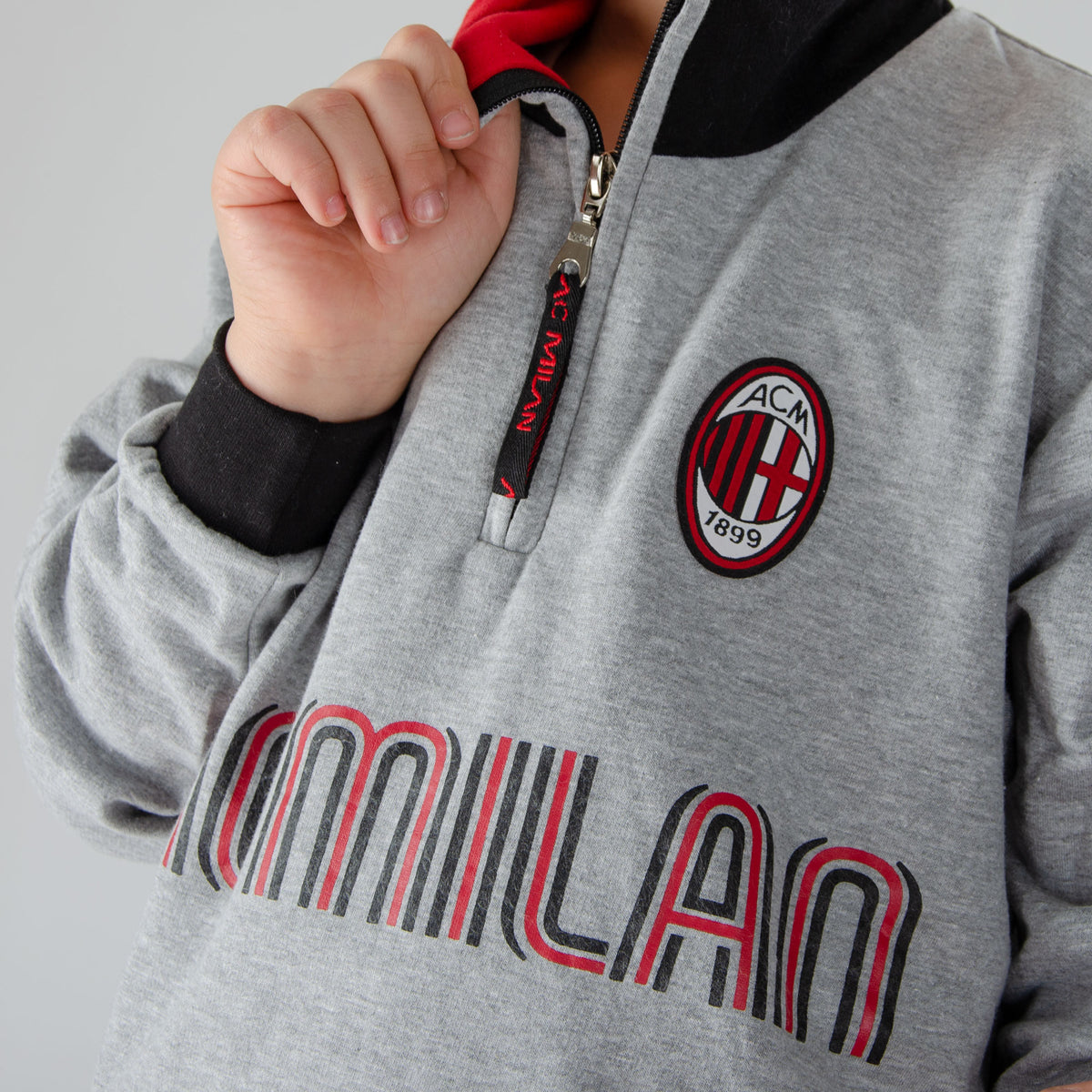 Pigiama tuta bambino Milan mezza zip cotone felpato B2MI15116 grigio