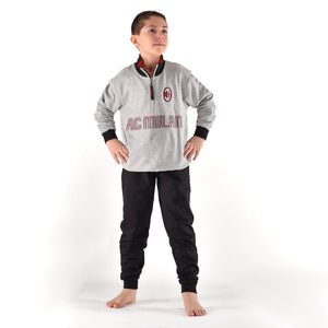 Pigiama tuta bambino Milan mezza zip cotone felpato B2MI15116 grigio