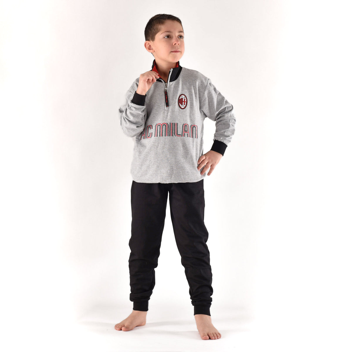 Pigiama tuta bambino Milan mezza zip cotone felpato B2MI15116 grigio