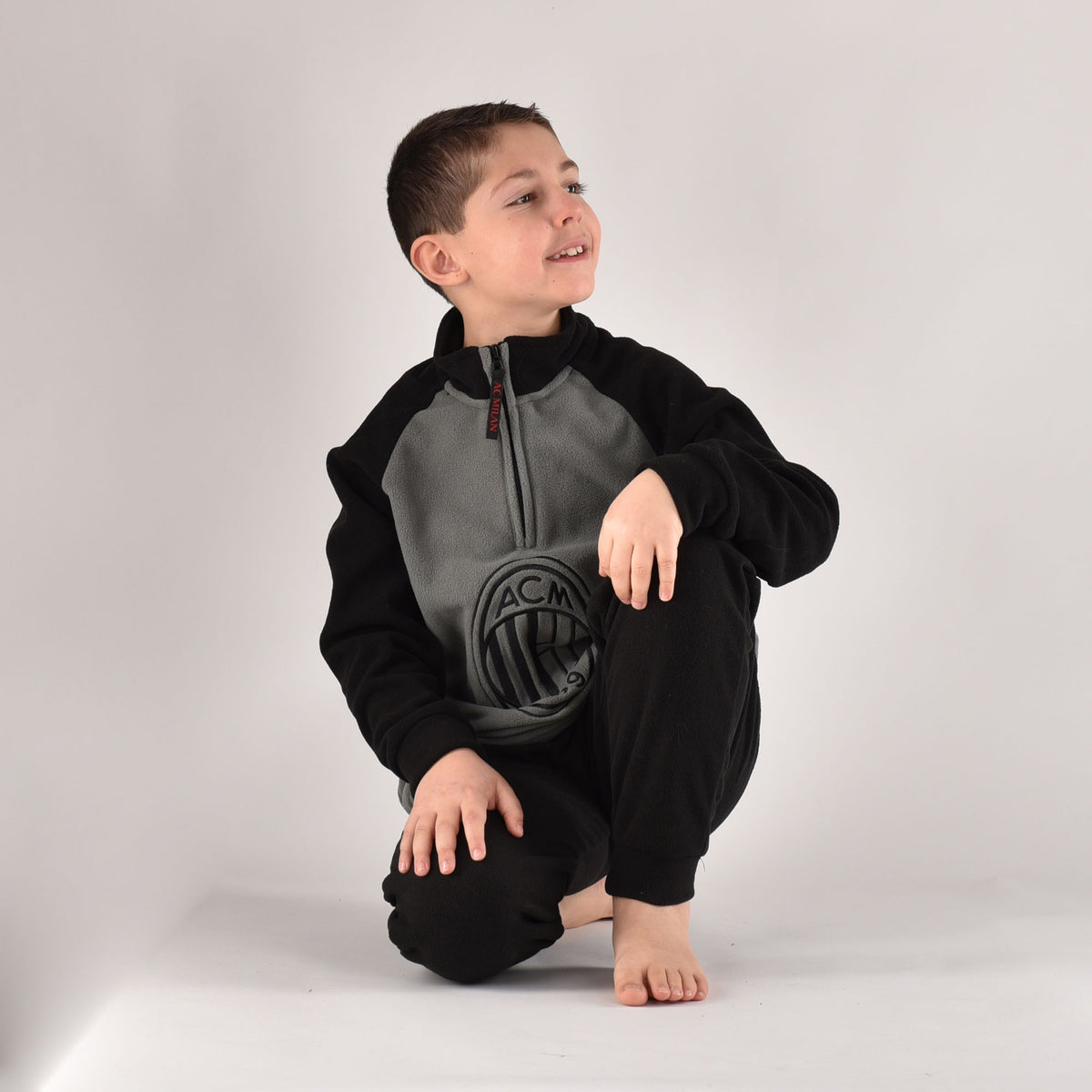Pigiama tuta Milan bambino ragazzo pile B2MI15118 grigio nero