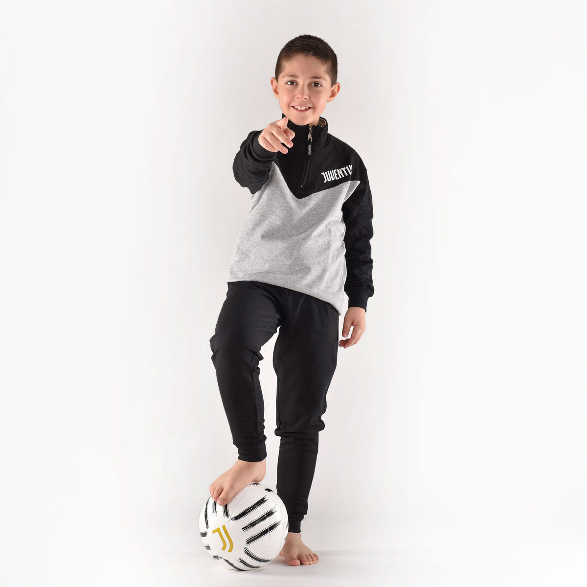 Pigiama tuta bambino Juventus mezza zip cotone felpato B2JU15117 grigio melange