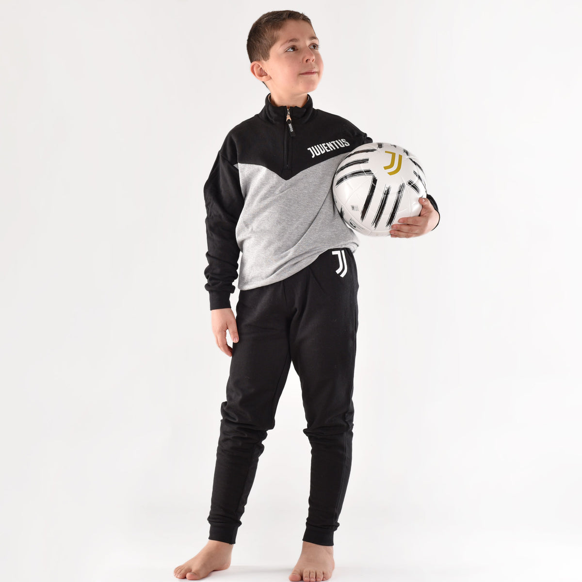 Pigiama tuta bambino Juventus mezza zip cotone felpato B2JU15117 grigio melange