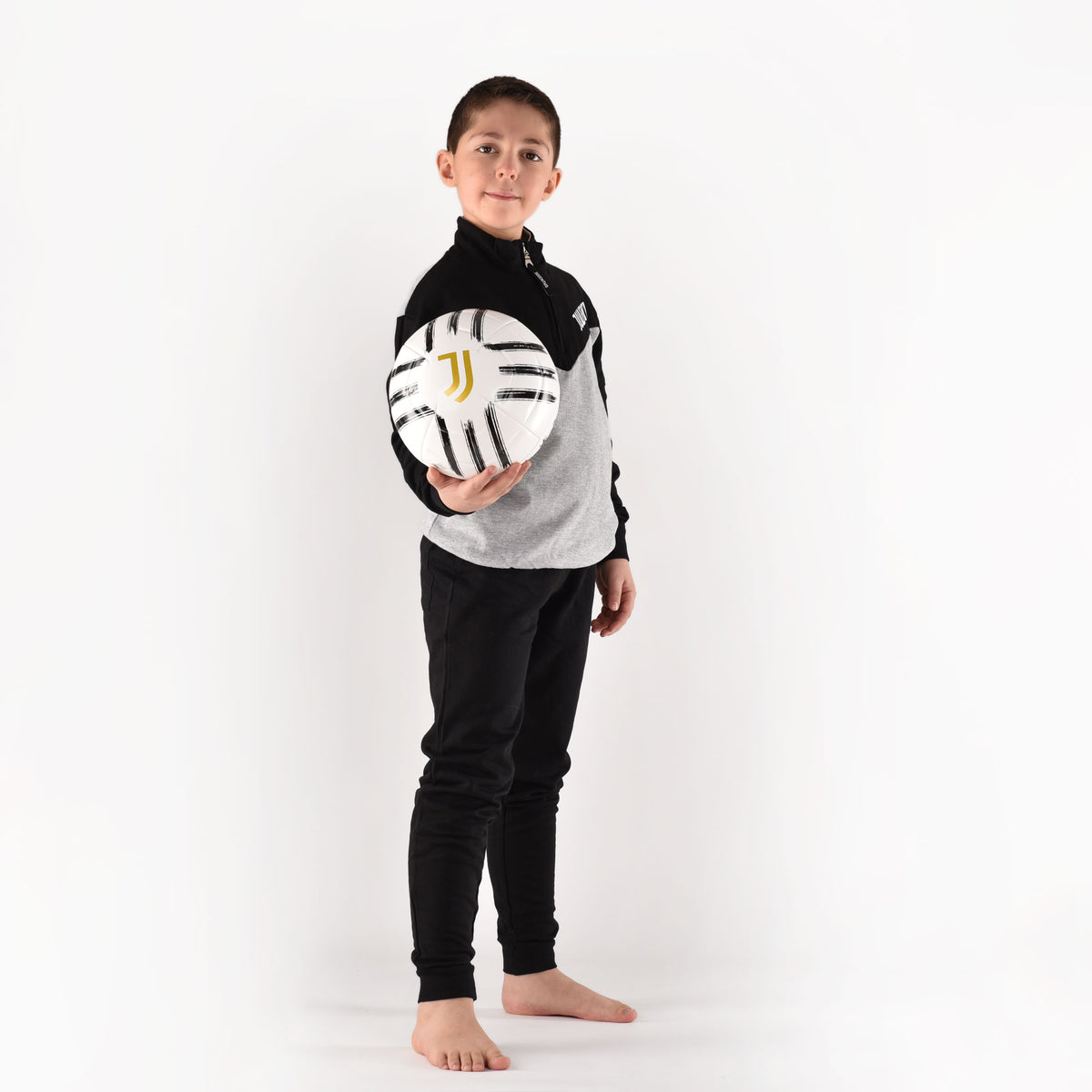Pigiama tuta bambino Juventus mezza zip cotone felpato B2JU15117 grigio melange
