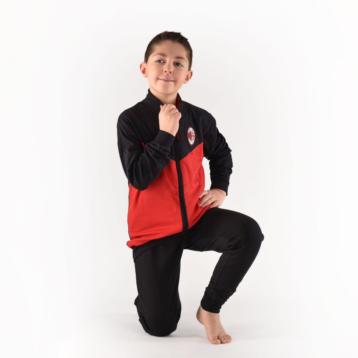 Pigiama tuta bambino Milan zip cotone felpato B2MI15117 nero