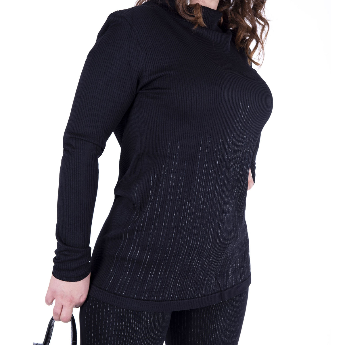 Maglia donna Sisi Immagine a microcostina con glitter nera