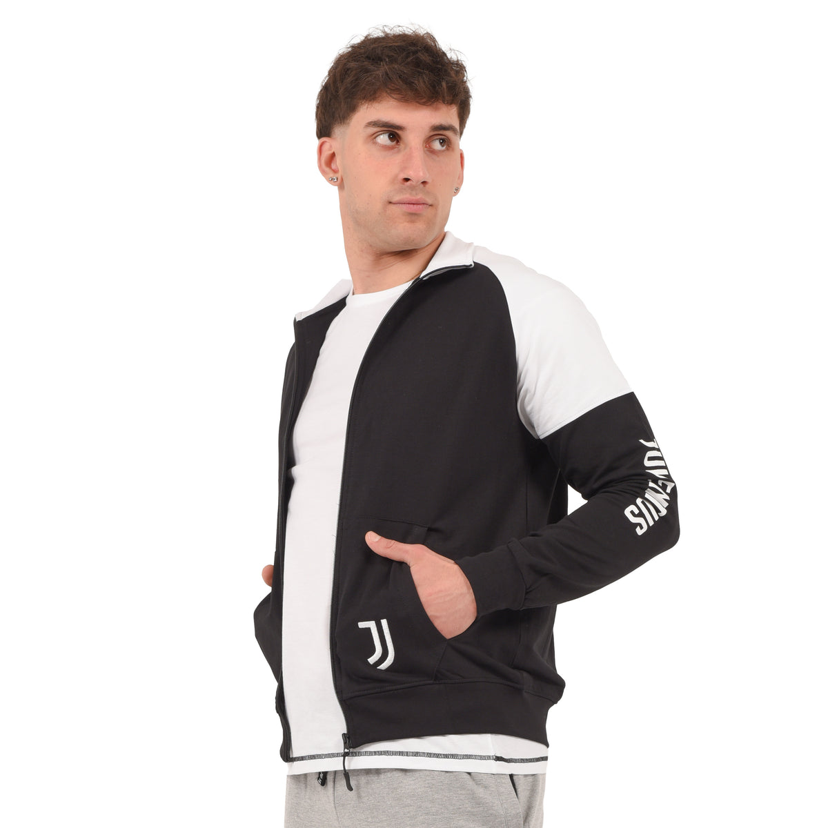 Felpa leggera aperta Ufficiale JUVENTUS 100% cotone bianco nera