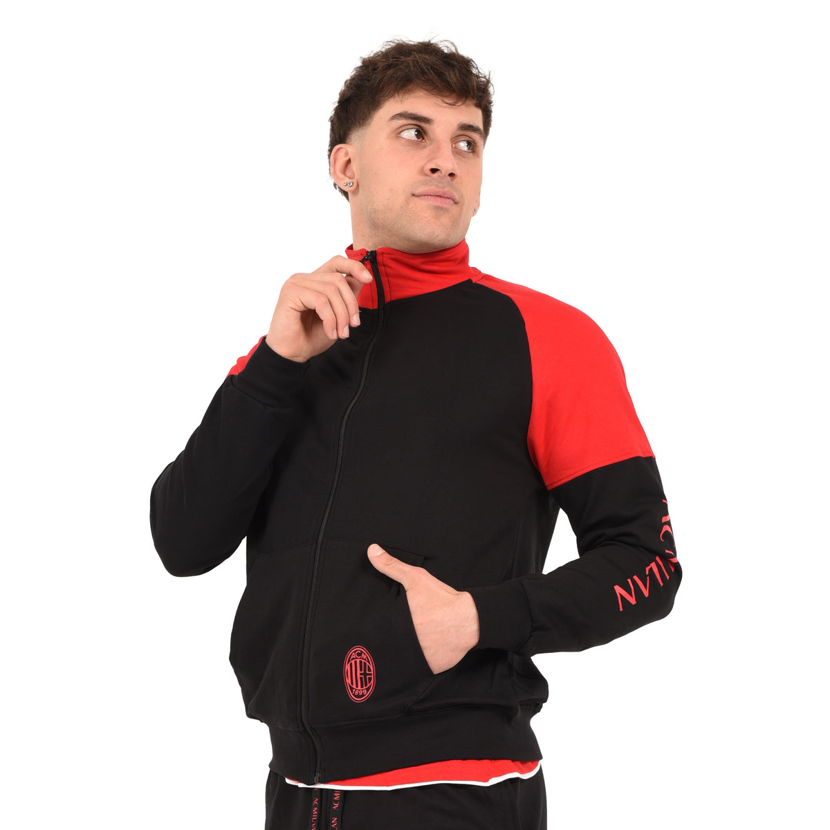 Felpa leggera aperta Ufficiale AC MILAN 100% cotone rosso nera
