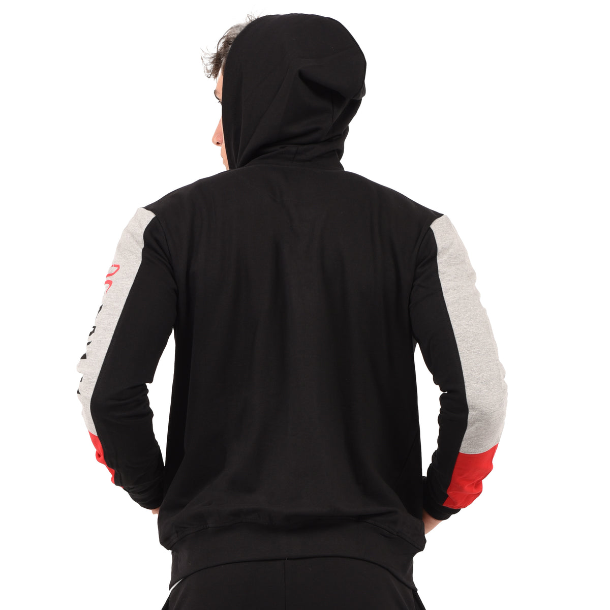 Felpa leggera con cappuccio Ufficiale AC MILAN cotone nero, grigio melange