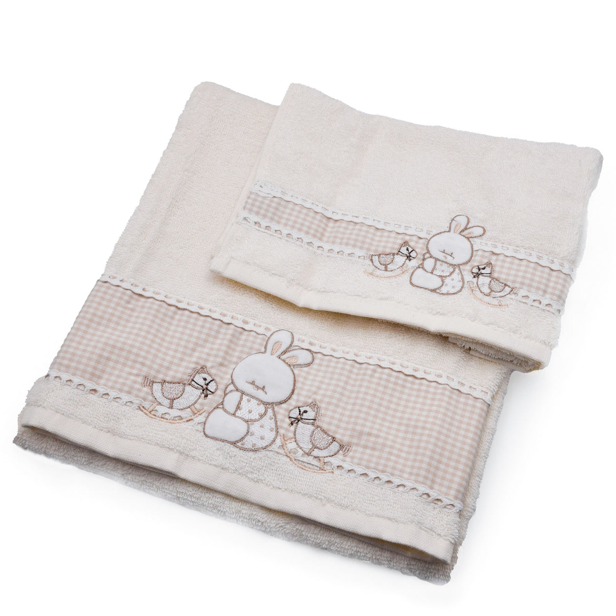 Vingi Set Asciugamani Flipper bebè neonato bimbo cotone panna coniglietto
