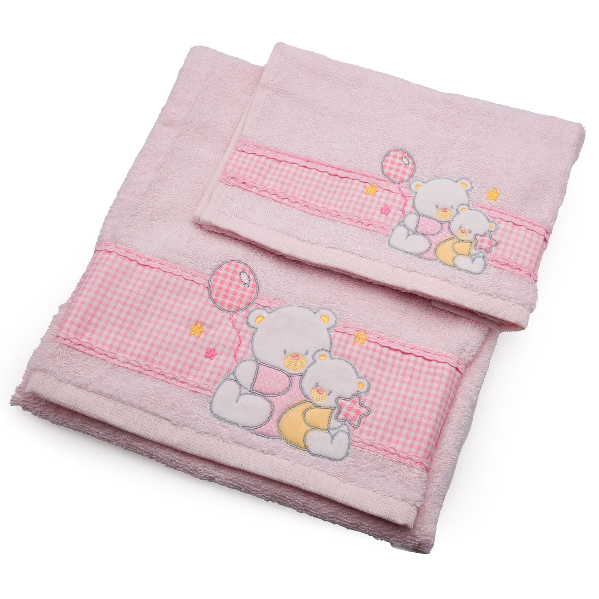 Set Asciugamani bebè neonata bambina Vingi Flipper orsacchiotti cotone rosa