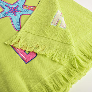 Telo mare Vingi spugna "Beach" verde lime con frange 100% cotone