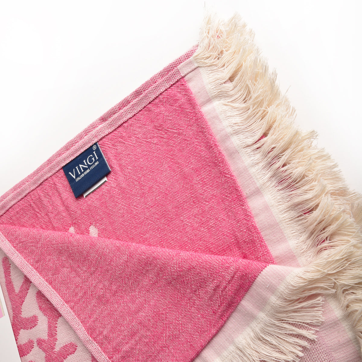 Telo mare Vingi spugna "Portofino" double face rosa e magenta con frange 100% cotone