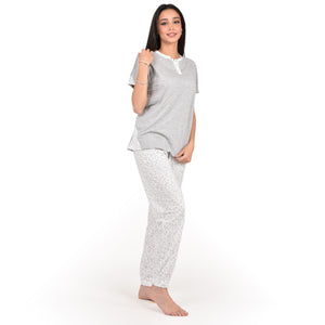 Pigiama donna estivo Cippi 4700 cotone grigio melange bianco