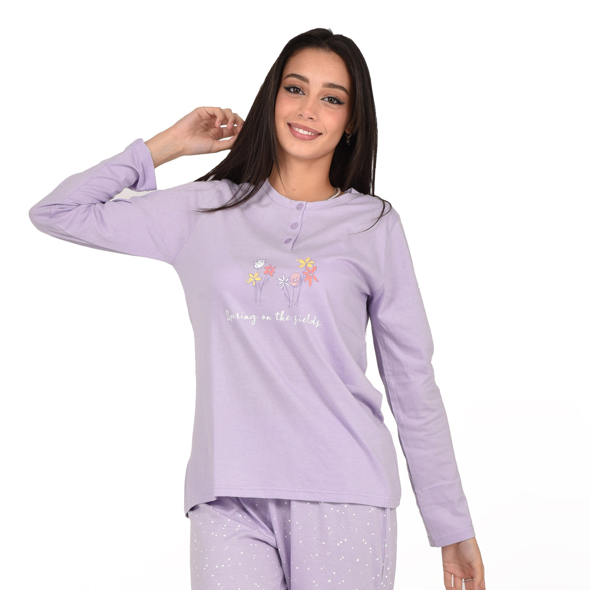 Pigiama donna cotone 100% Infiore 1225 fiori cuori lilla