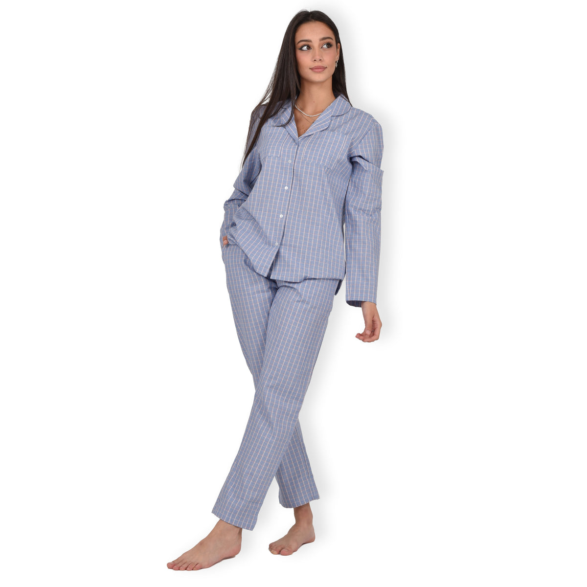 Pigiama donna Jadea 3143 aperto 100% cotone fantasia quadri jeans