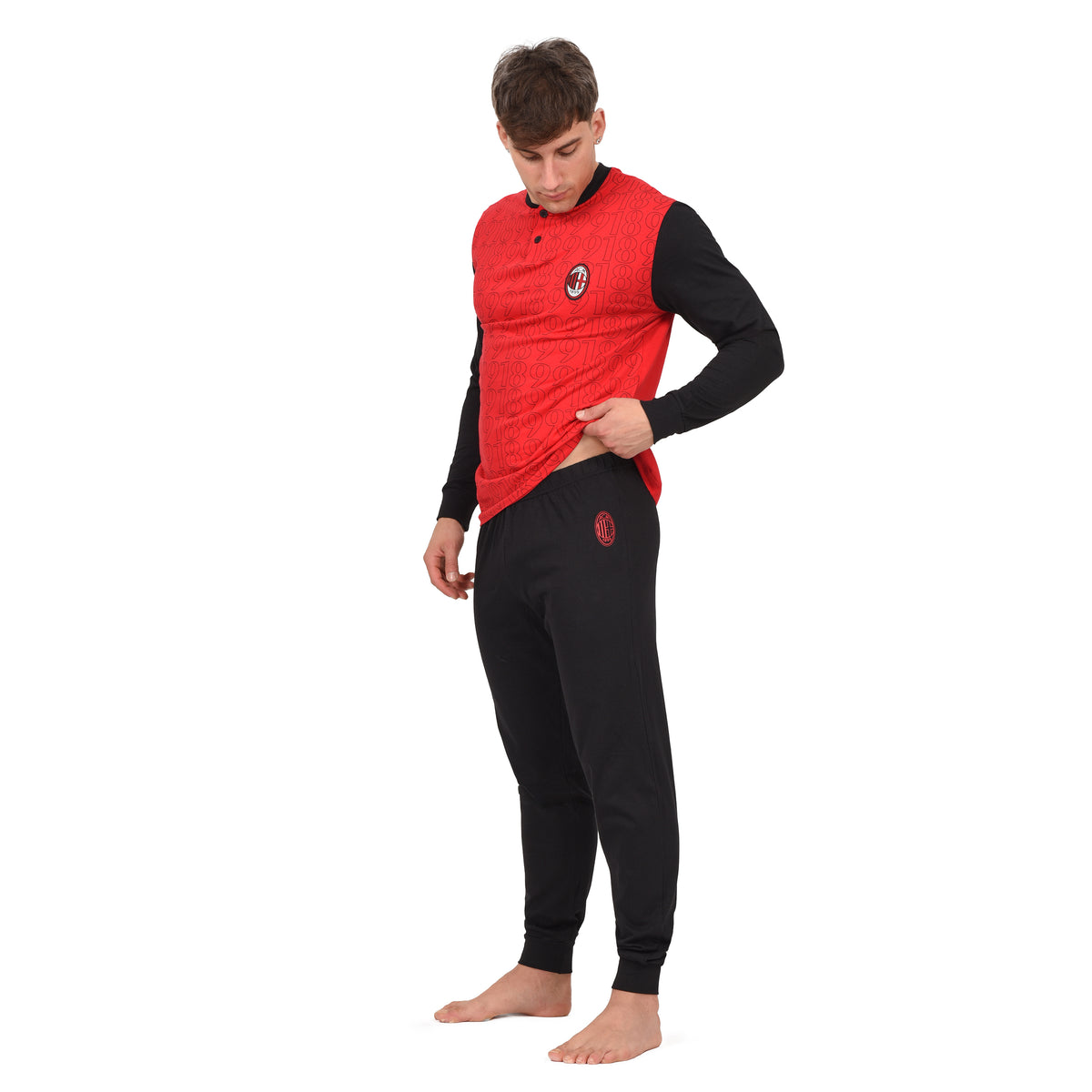 Pigiama uomo Milan in cotone leggero rosso nero PIGM 2010