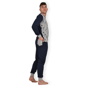 Pigiama uomo Lovable L0CPZ cotone grigio melange blu