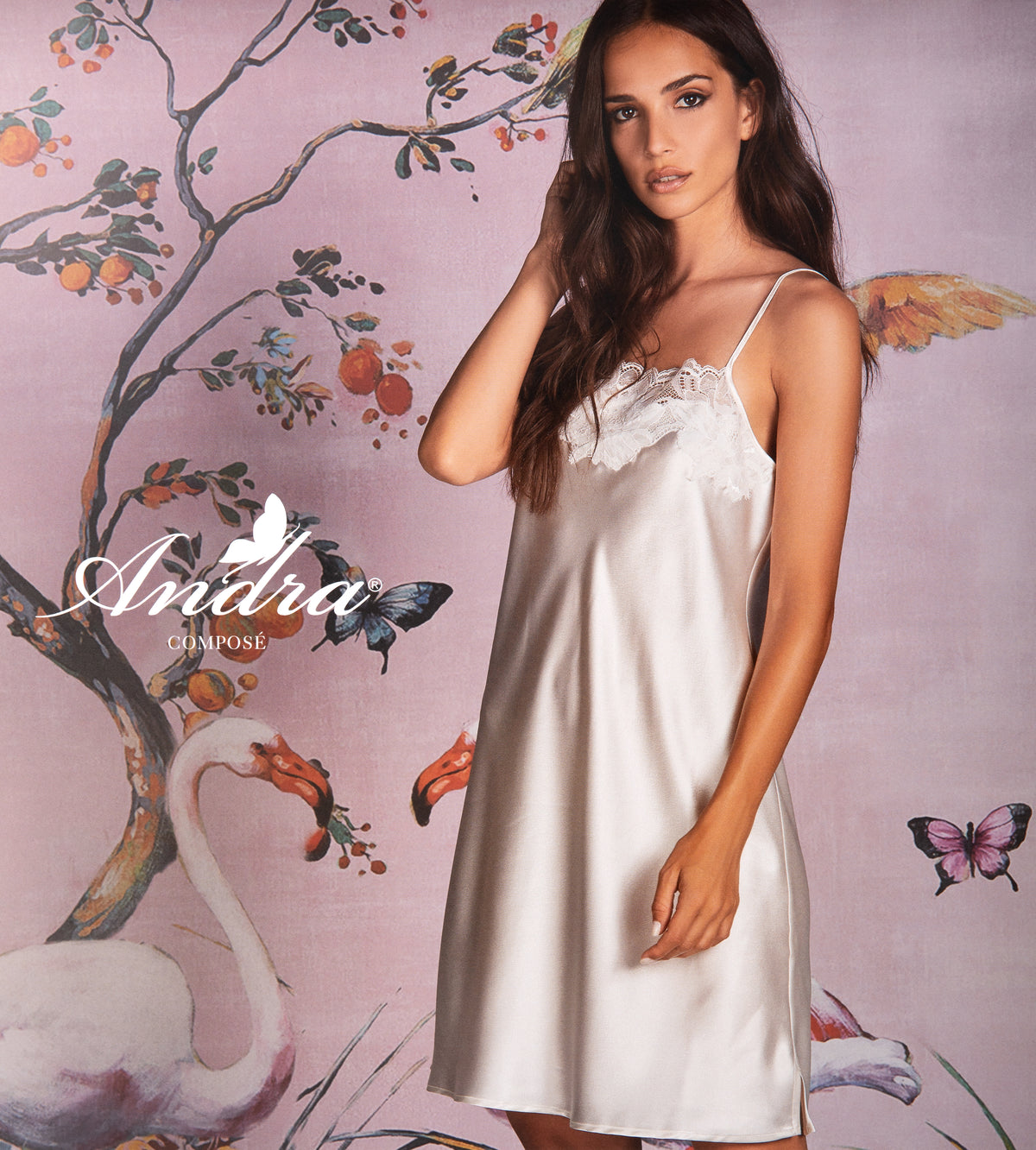 Set sposa vestaglia Kimono + sottoveste Andra 9054 raso e pizzo