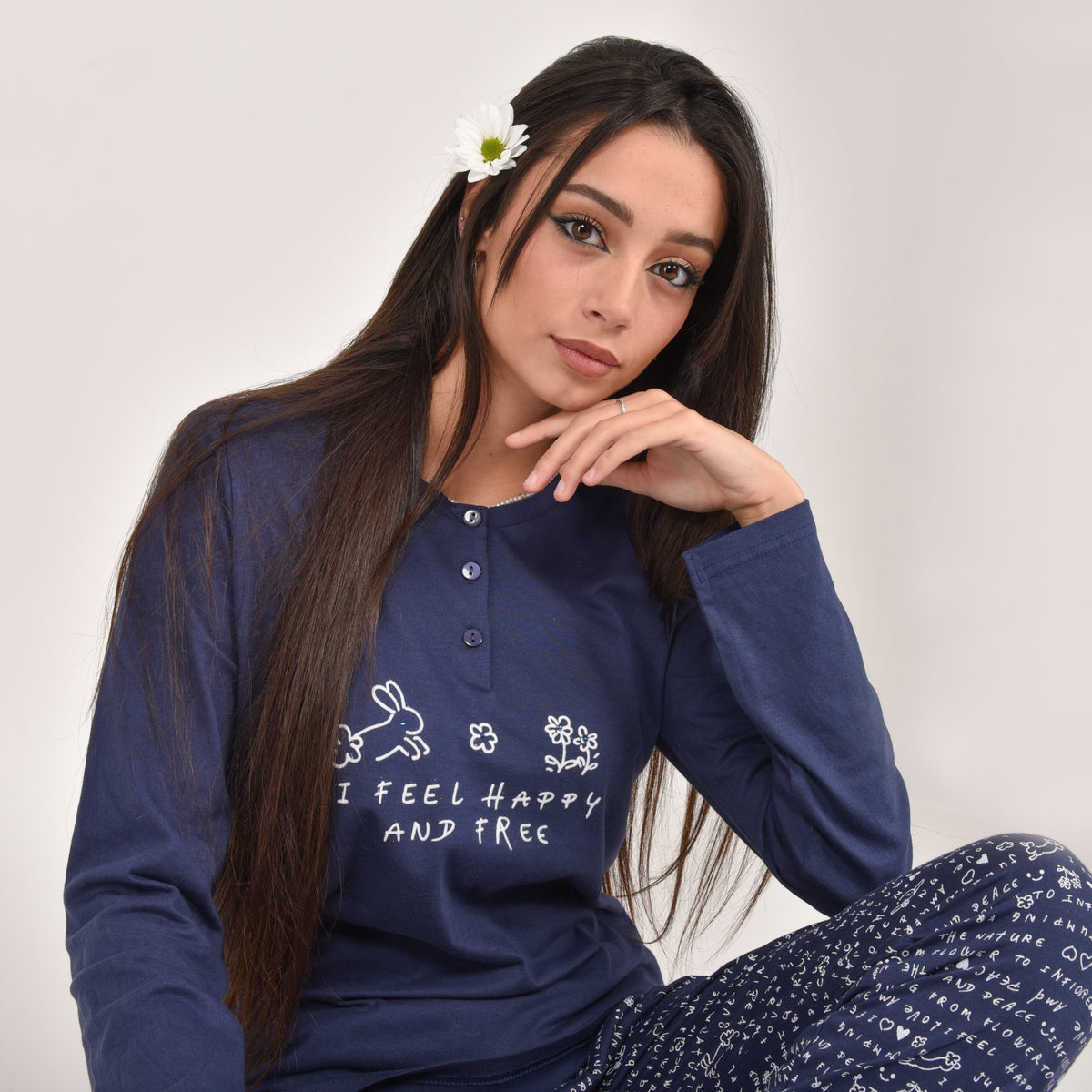 Pigiama donna Infiore 1241 cotone blu coniglietti