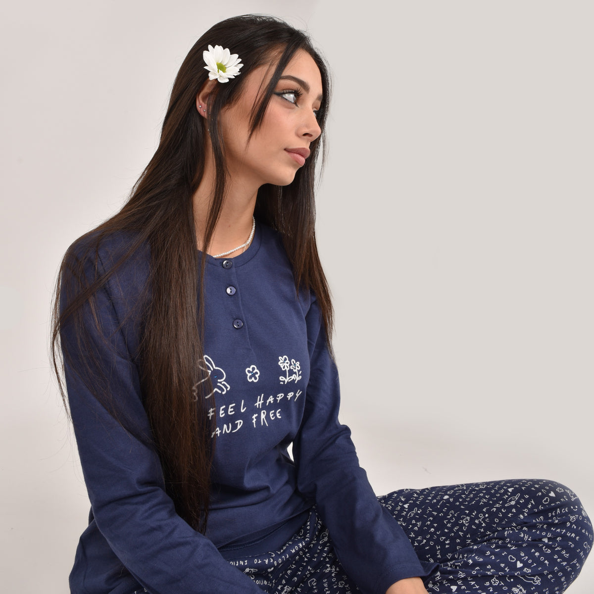 Pigiama donna Infiore 1241 cotone blu coniglietti