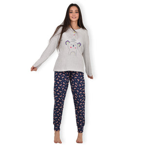 Pigiama donna cotone Infiore 1221 arcobaleno grigio melange blu