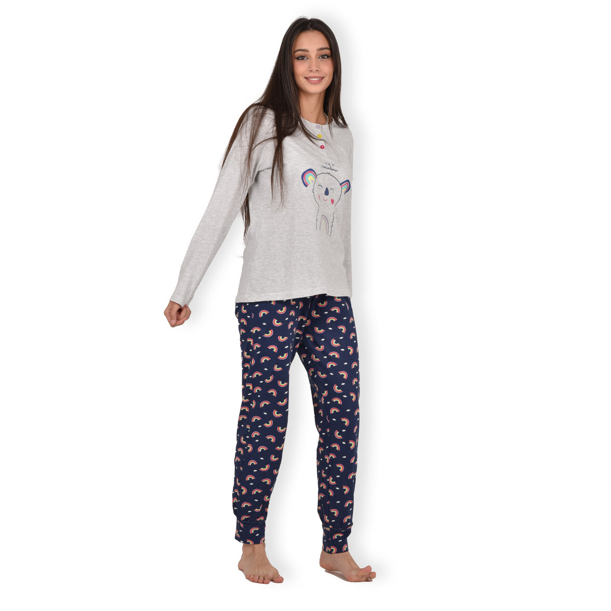 Pigiama donna cotone Infiore 1221 arcobaleno grigio melange blu