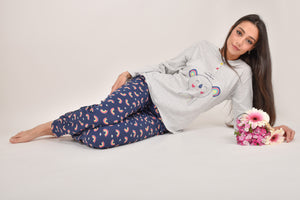 Pigiama donna cotone Infiore 1221 arcobaleno grigio melange blu