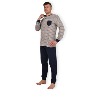 Pigiama uomo Lovable L0CPY cotone rigato grigio blu
