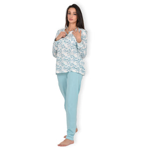 Pigiama donna cotone 100% Infiore 1278 fiori verde tiffany