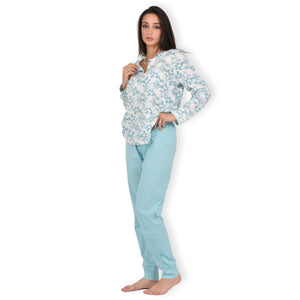 Pigiama donna cotone 100% Infiore 1278 fiori verde tiffany