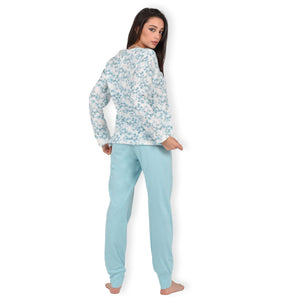 Pigiama donna cotone 100% Infiore 1278 fiori verde tiffany