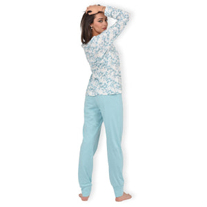 Pigiama donna cotone 100% Infiore 1278 fiori verde tiffany
