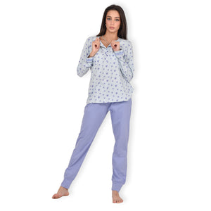 Pigiama donna cotone 100% Infiore 1283 cuori celeste lilla