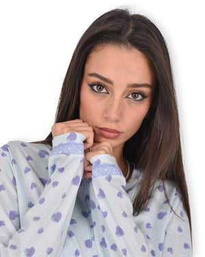 Pigiama donna cotone 100% Infiore 1283 cuori celeste lilla