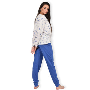 Pigiama donna cotone 100% Infiore 1264 fiori panna blu