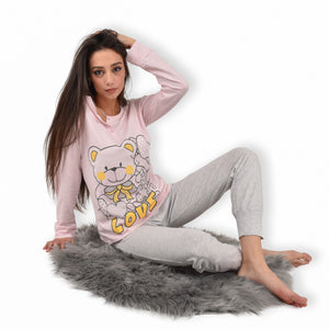 Pigiama donna cotone leggero Infiore 1212 orsacchiotto rosa grigio