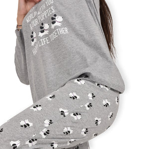 Pigiama donna cotone Infiore 1234 cagnolini grigio melange