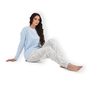 Pigiama donna Cippi 2220 caldo cotone fiori classico celeste