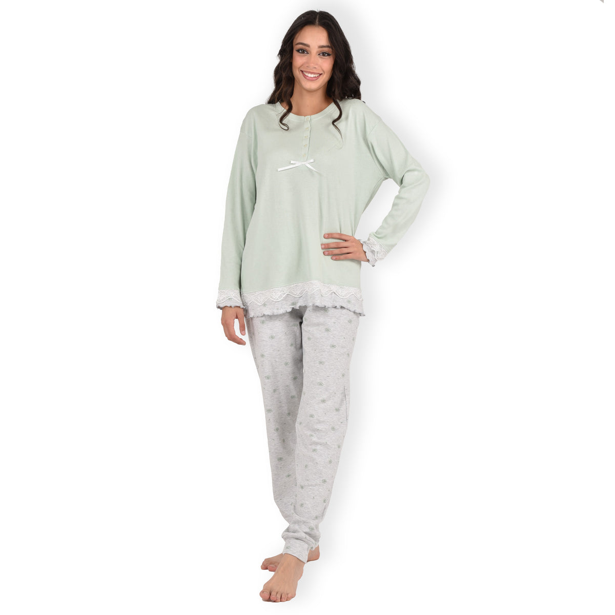Pigiama donna invernale Cippi 2235 caldo cotone menta