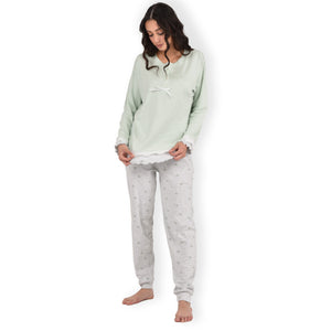 Pigiama donna invernale Cippi 2235 caldo cotone menta