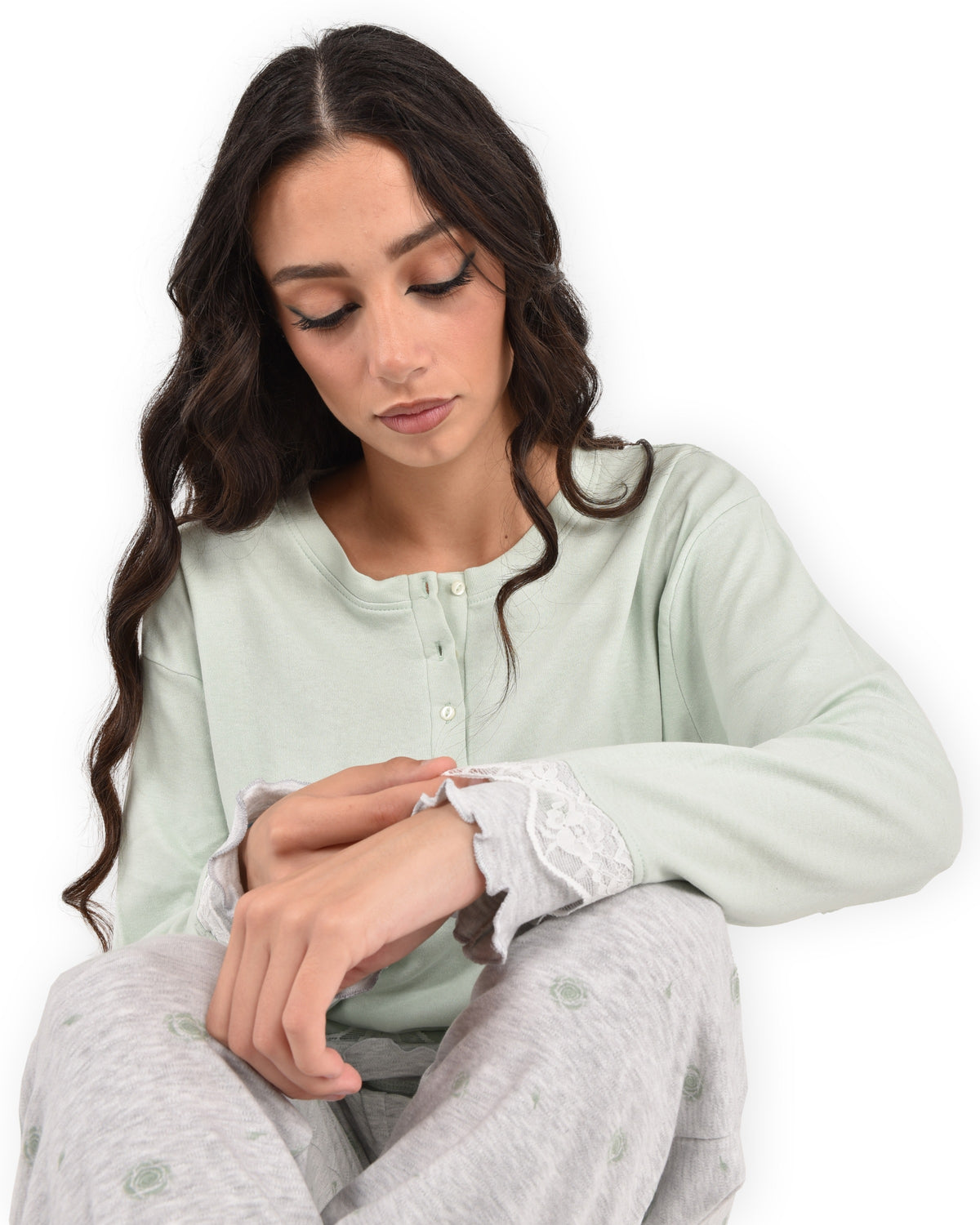 Pigiama donna invernale Cippi 2235 caldo cotone menta