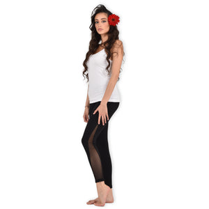 Leggings con fascia semitrasparente laterale nero Jadea galà 4457