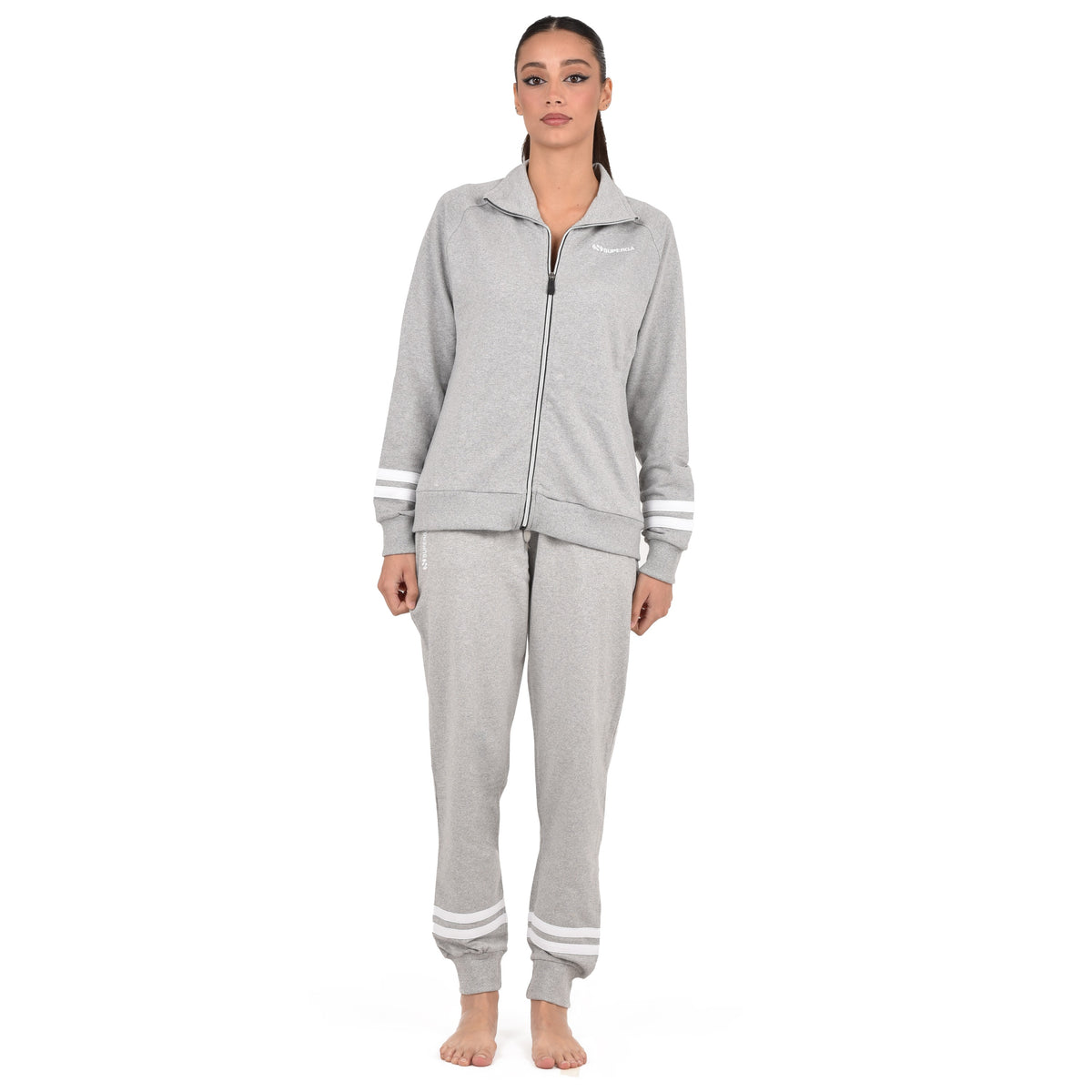 Tuta donna cotone Superga full zip SWS23201 grigio melange