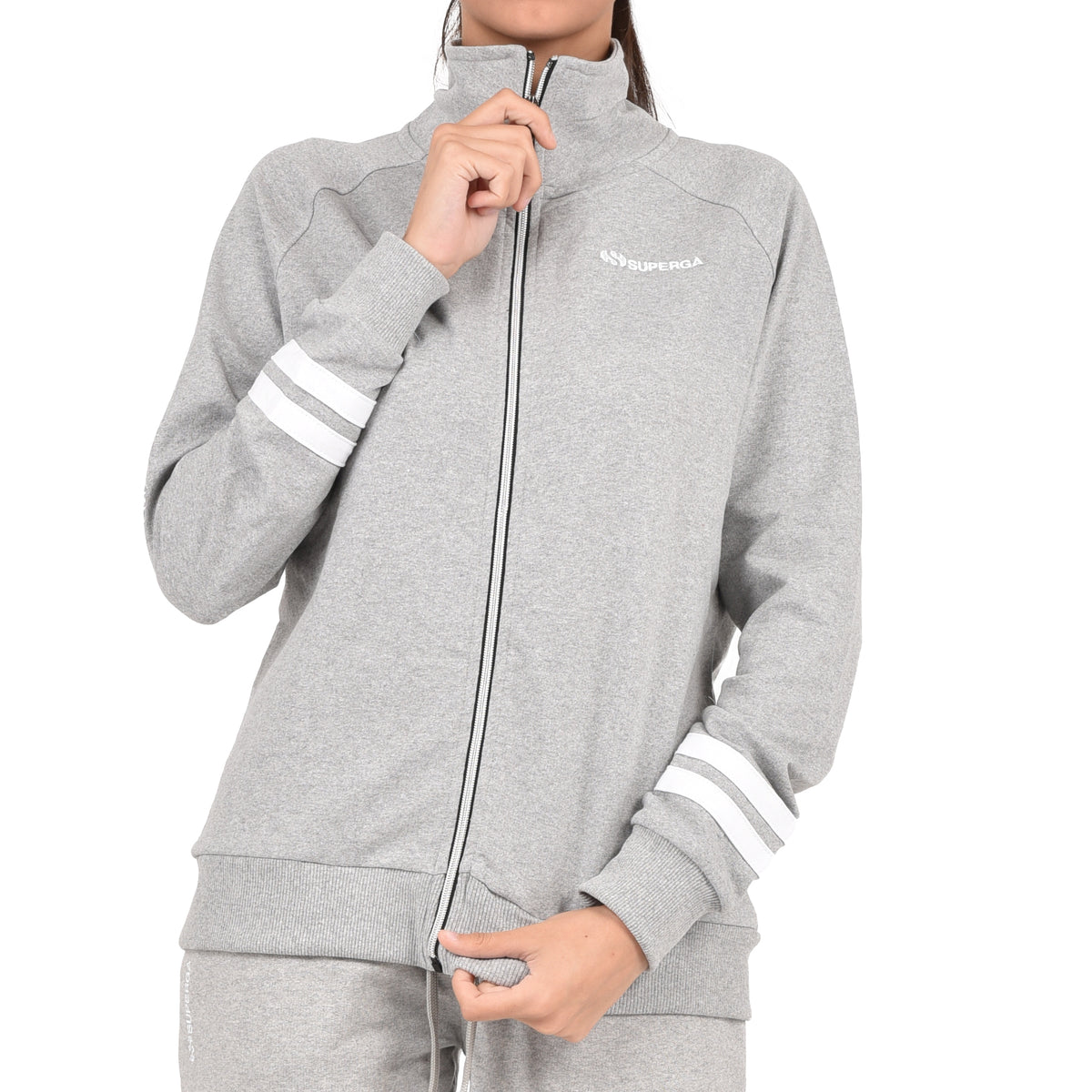 Tuta donna cotone Superga full zip SWS23201 grigio melange