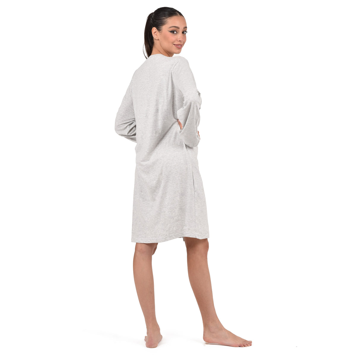 Cippi camicia da notte donna aperta 2629 100% cotone grigio chiaro melange