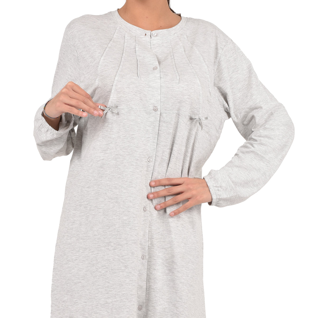 Cippi camicia da notte donna aperta 2629 100% cotone grigio chiaro melange