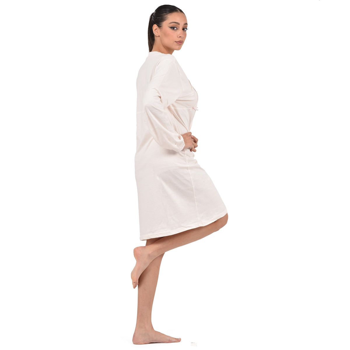 Camicia da notte donna aperta Cippi 2629 100% cotone panna