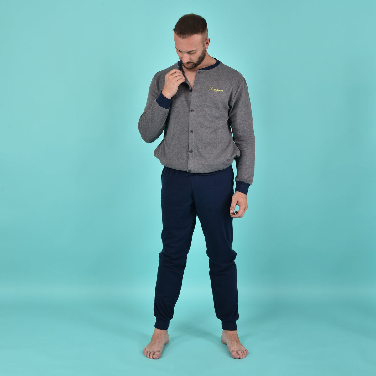 Pigiama uomo Navigare 2141234 a giacca invernale caldo cotone grigio 